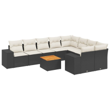 vidaXL 10 részes fekete polyrattan kerti ülőgarnitúra párnákkal (3257932) kerti bútor