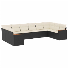 vidaXL 10 részes fekete polyrattan kerti ülőgarnitúra párnákkal (3258724) kerti bútor