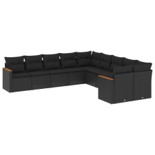 vidaXL 10 részes fekete polyrattan kerti ülőgarnitúra párnákkal (3258751) kerti bútor