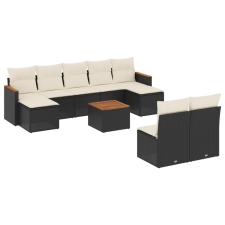 vidaXL 10 részes fekete polyrattan kerti ülőgarnitúra párnákkal (3258780) kerti bútor