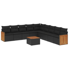 vidaXL 10 részes fekete polyrattan kerti ülőgarnitúra párnákkal (3260144) kerti bútor