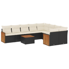 vidaXL 10 részes fekete polyrattan kerti ülőgarnitúra párnákkal (3260390) kerti bútor