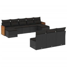 vidaXL 10 részes fekete polyrattan kerti ülőgarnitúra párnákkal (3260466) kerti bútor