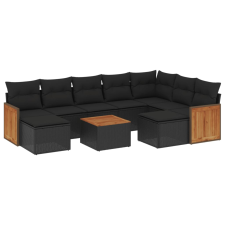 vidaXL 10 részes fekete polyrattan kerti ülőgarnitúra párnákkal (3260627) kerti bútor