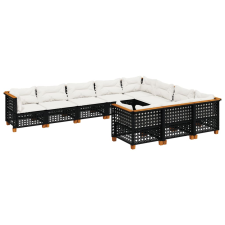 vidaXL 10 részes fekete polyrattan kerti ülőgarnitúra párnákkal (3262034) kerti bútor