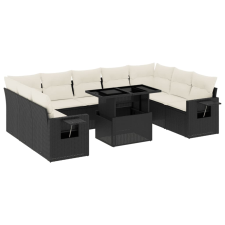 vidaXL 10 részes fekete polyrattan kerti ülőgarnitúra párnákkal (3268106) kerti bútor