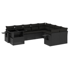 vidaXL 10 részes fekete polyrattan kerti ülőgarnitúra párnákkal (3268135) kerti bútor