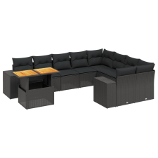 vidaXL 10 részes fekete polyrattan kerti ülőgarnitúra párnákkal (3272798) kerti bútor