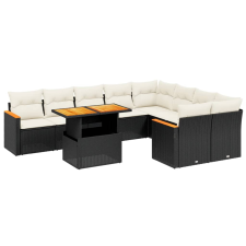 vidaXL 10 részes fekete polyrattan kerti ülőgarnitúra párnákkal (3273233) kerti bútor