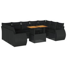 vidaXL 10 részes fekete polyrattan kerti ülőgarnitúra párnákkal (3327303) kerti bútor