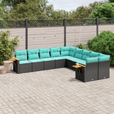 vidaXL 10 részes fekete polyrattan kerti ülőgarnitúra párnával kerti bútor