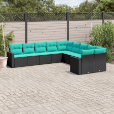 vidaXL 10 részes fekete polyrattan kerti ülőgarnitúra párnával kerti bútor