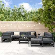 vidaXL 10 részes fekete tömör fa kerti ülőgarnitúra párnával kerti bútor