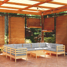 vidaXL 10 részes fenyőfa kerti ülőgarnitúra szürke párnákkal kerti bútor