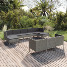 vidaXL 10 részes szürke polyrattan kerti bútorszett párnákkal kerti bútor