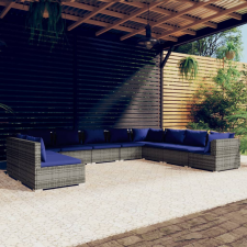 vidaXL 10 részes szürke polyrattan kerti ülőgarnitúra párnákkal kerti bútor