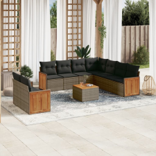 vidaXL 10 részes szürke polyrattan kerti ülőgarnitúra párnákkal kerti bútor