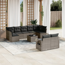 vidaXL 10 részes szürke polyrattan kerti ülőgarnitúra párnákkal kerti bútor