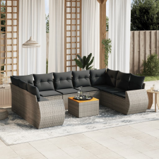 vidaXL 10 részes szürke polyrattan kerti ülőgarnitúra párnákkal kerti bútor