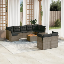 vidaXL 10 részes szürke polyrattan kerti ülőgarnitúra párnákkal kerti bútor