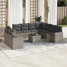 vidaXL 10 részes szürke polyrattan kerti ülőgarnitúra párnákkal kerti bútor