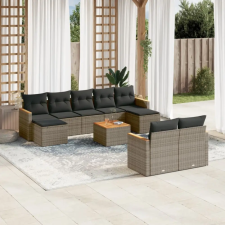 vidaXL 10 részes szürke polyrattan kerti ülőgarnitúra párnákkal kerti bútor