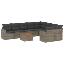 vidaXL 10 részes szürke polyrattan kerti ülőgarnitúra párnákkal (3258714) kerti bútor