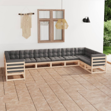 vidaXL 10 részes tömör fenyőfa kerti ülőgarnitúra párnákkal kerti bútor