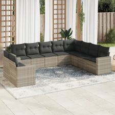 vidaXL 10 részes világosszürke polyrattan kerti ülőgarnitúra párnákkal kerti bútor