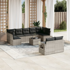 vidaXL 10 részes világosszürke polyrattan kerti ülőgarnitúra párnákkal kerti bútor