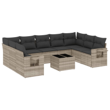vidaXL 10 részes világosszürke polyrattan kerti ülőgarnitúra párnákkal (3252949) kerti bútor
