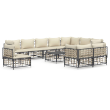 vidaXL 11 részes antracitszürke polyrattan kerti ülőgarnitúra párnával kerti bútor