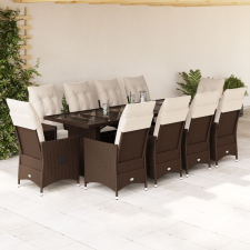 vidaXL 11 részes barna polyrattan kerti bisztrógarnitúra párnákkal kerti bútor