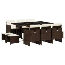 vidaXL 11 részes barna polyrattan kerti ülőgarnitúra párnákkal (3210609) kerti bútor