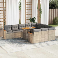 vidaXL 11 részes bézs polyrattan akácfa kerti ülőgarnitúra párnákkal kerti bútor