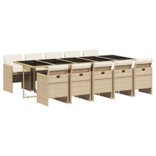 vidaXL 11 részes bézs polyrattan kerti étkezőgarnitúra párnákkal (3210574) kerti bútor