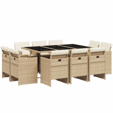 vidaXL 11 részes bézs polyrattan kerti étkezőgarnitúra párnákkal (3277797) kerti bútor