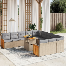 vidaXL 11 részes bézs polyrattan kerti ülőgarnitúra párnákkal kerti bútor