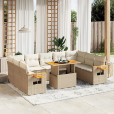 vidaXL 11 részes bézs polyrattan kerti ülőgarnitúra párnákkal kerti bútor
