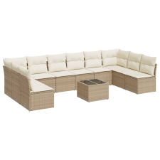 vidaXL 11 részes bézs polyrattan kerti ülőgarnitúra párnákkal (3249937) kerti bútor