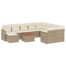 vidaXL 11 részes bézs polyrattan kerti ülőgarnitúra párnákkal (3258964) kerti bútor