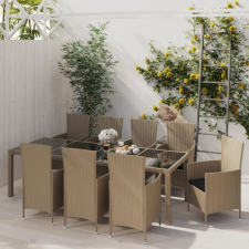 vidaXL 11 részes bézs polyrattan kültéri étkezőszett párnákkal kerti bútor