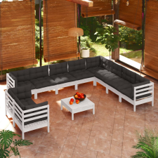 vidaXL 11 részes fehér tömör fenyőfa kerti ülőgarnitúra párnákkal kerti bútor
