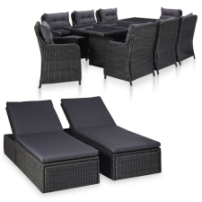 vidaXL 11 részes fekete kültéri polyrattan étkezőgarnitúra kerti bútor