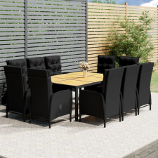 vidaXL 11 részes fekete polirattan kerti étkezőgarnitúra kerti bútor