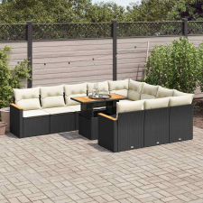 vidaXL 11 részes fekete polyrattan akácfa kerti ülőgarnitúra párnákkal kerti bútor