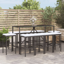 vidaXL 11 részes fekete polyrattan kerti bárszett párnákkal kerti bútor