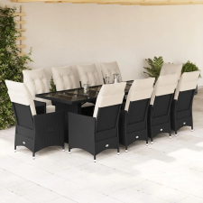 vidaXL 11 részes fekete polyrattan kerti bisztrógarnitúra párnákkal kerti bútor