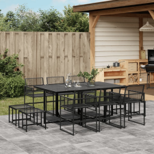 vidaXL 11 részes fekete polyrattan kerti étkezőgarnitúra kerti bútor