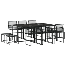 vidaXL 11 részes fekete polyrattan kerti étkezőgarnitúra kerti bútor